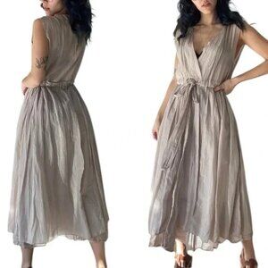 CP Shades Womens Julia Silk Blend Midi Dress Tie Waist Sleeveless V Neck XS